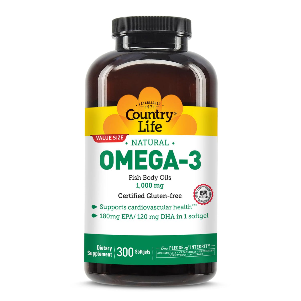 Country Life Huile de Poisson Omega-3 1000 mg flacon de 300 gélules