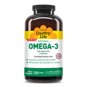 Country Life Huile de Poisson Omega-3 1000 mg flacon de 300 gélules