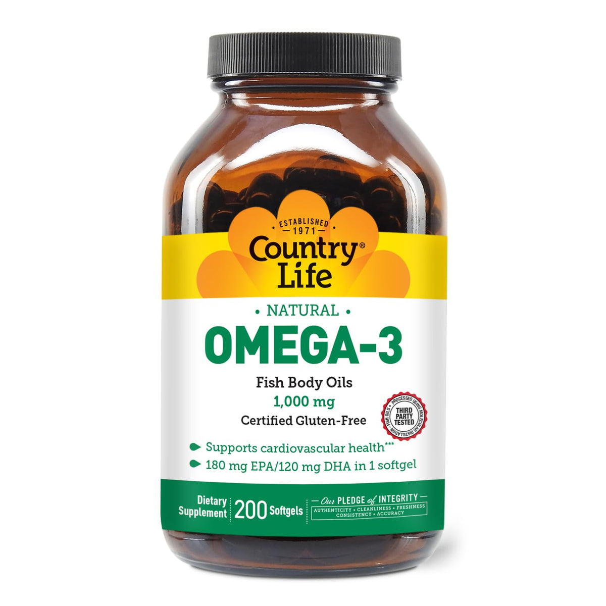 Country Life Huile de Poisson Omega-3 1000 mg gélules avant