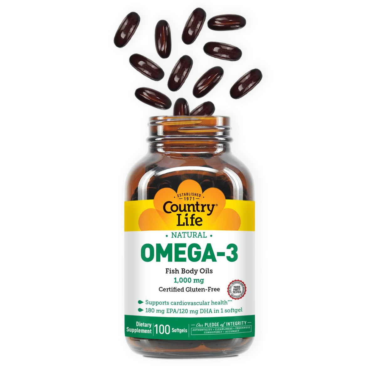 Country Life Huile de Poisson Omega-3 1000 mg sur une table