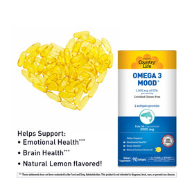 Country Life Huile de Poisson Omega 3 Mood 2000mg gélules à l'intérieur