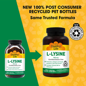 Country Life L-Lysine 500mg 250 capsules vegan vue arrière
