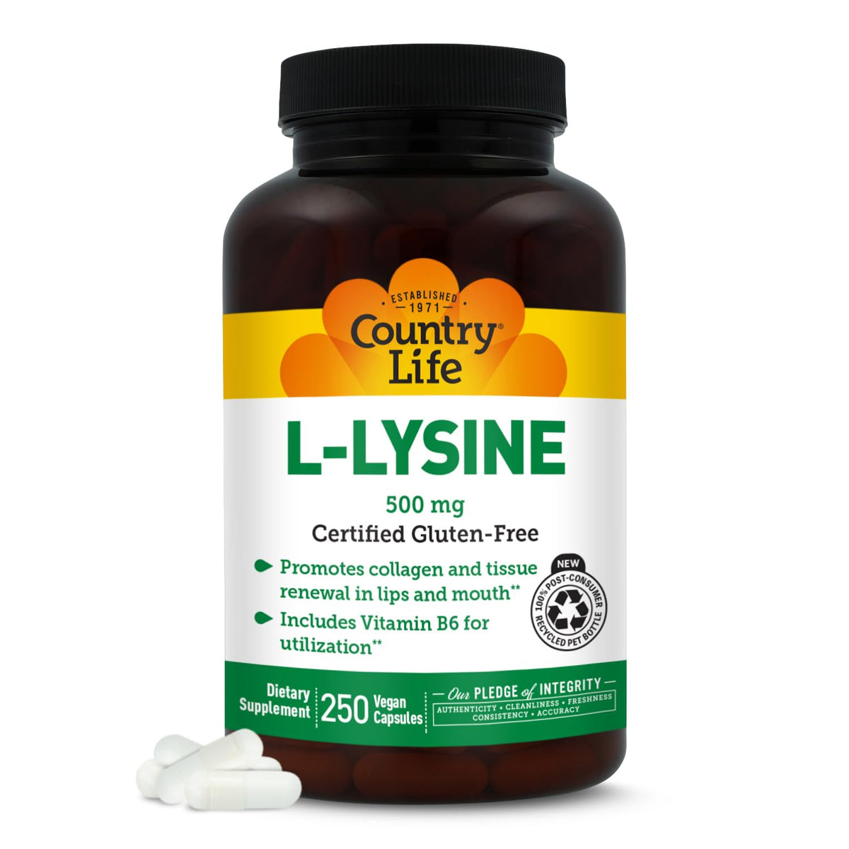 Country Life L-Lysine 500mg 250 capsules vegan vue avant