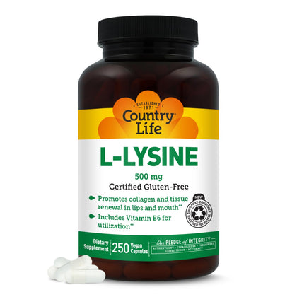 Country Life L-Lysine 500mg 250 capsules vegan vue avant