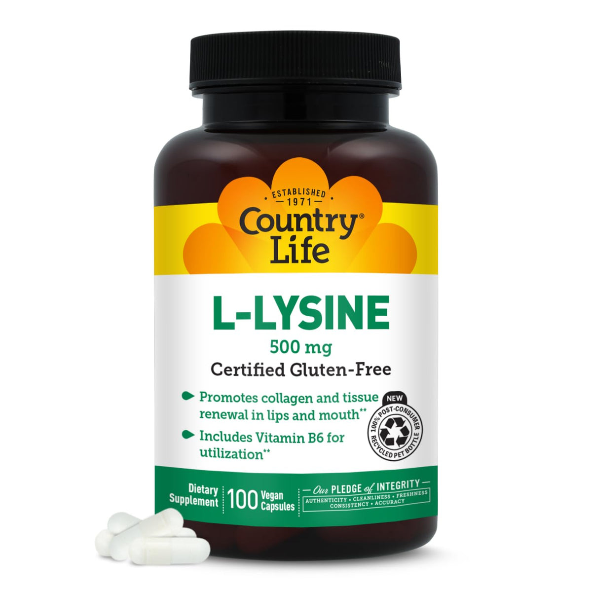 Country Life L-Lysine 500mg flacon de 100 capsules végétales