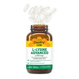 Country Life L-Lysine Advanced 1500 mg 180 capsules side view