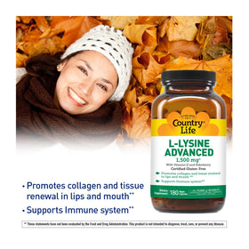 Country Life L-Lysine Advanced 1500 mg 180 capsules with vitamin D and elderberry
