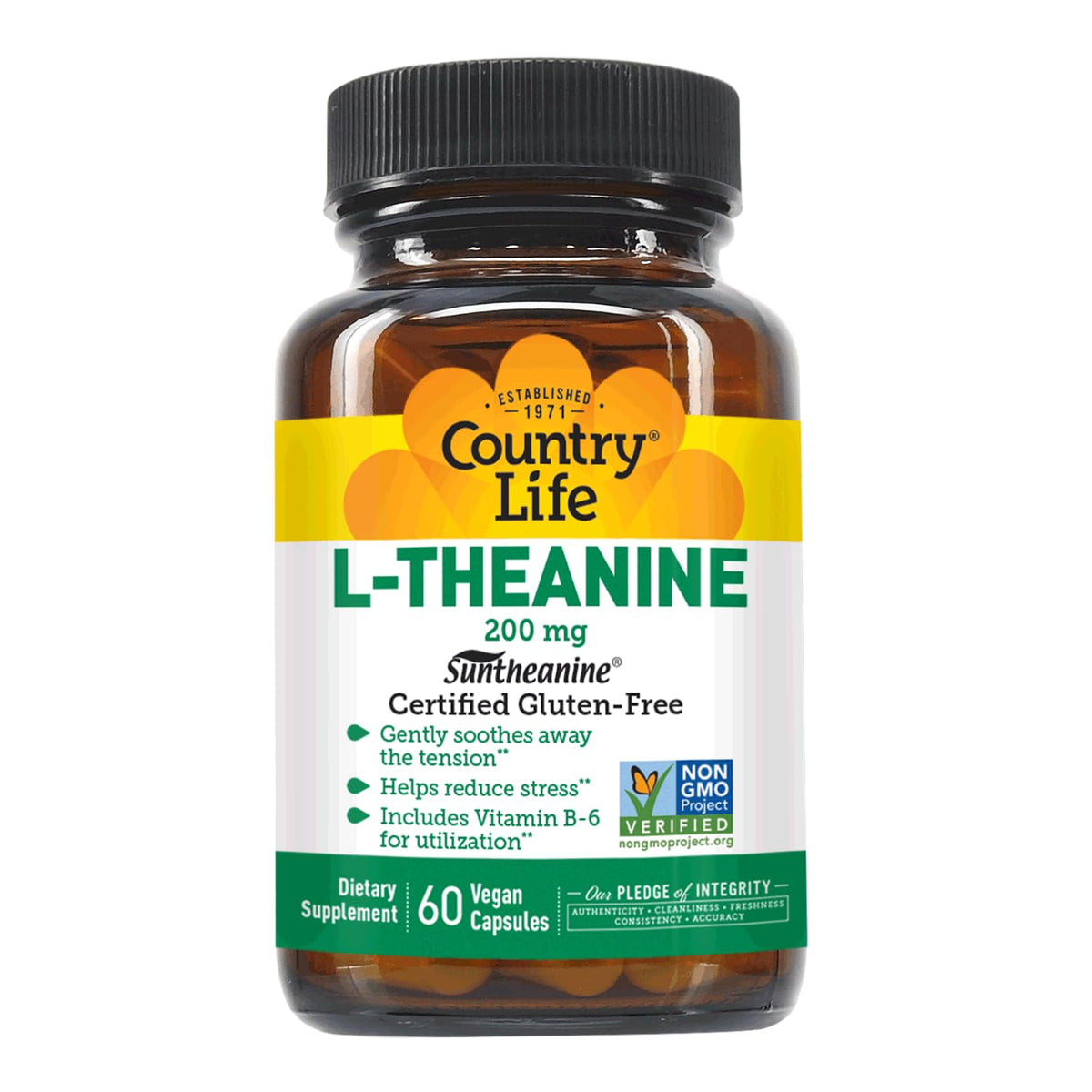 Country Life L-Théanine 200 mg avec Vitamine B6 - bouteille avant