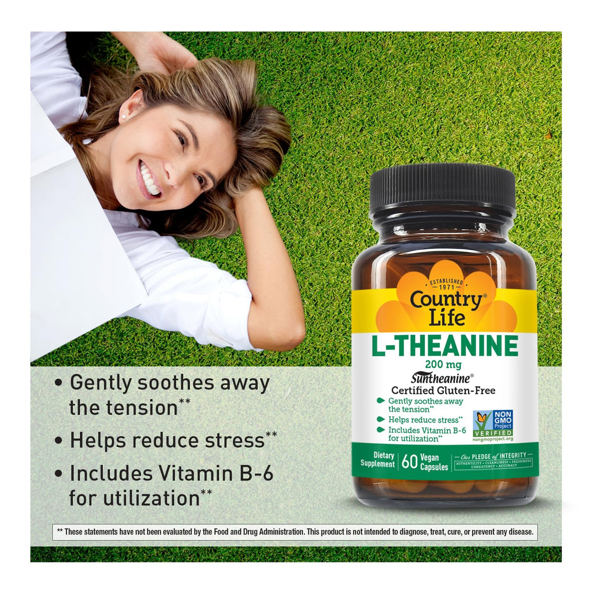 Country Life L-Théanine 200 mg avec Vitamine B6 - étiquette