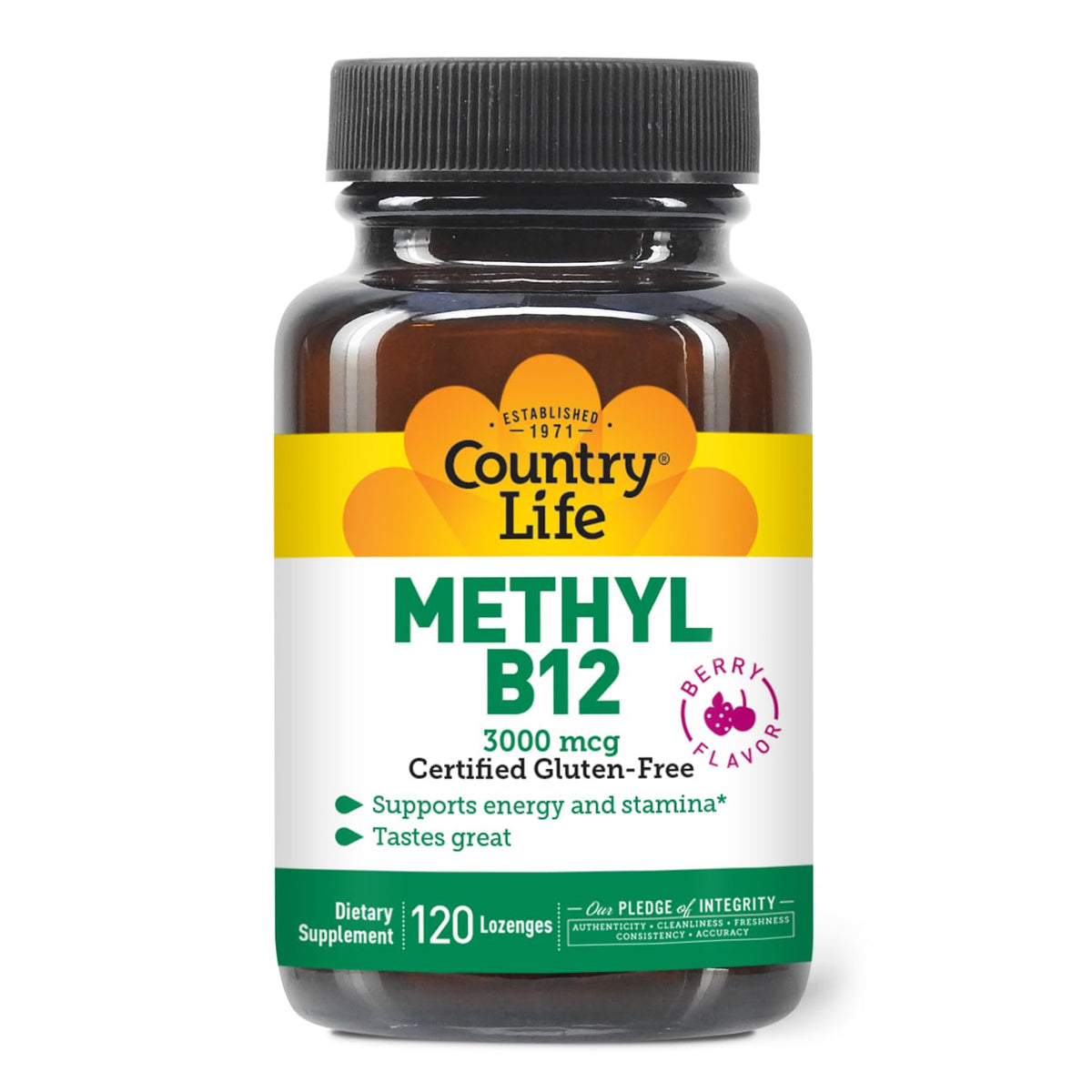 Country Life Lozenges B12 Methylé 3000 mcg back view with ingredients