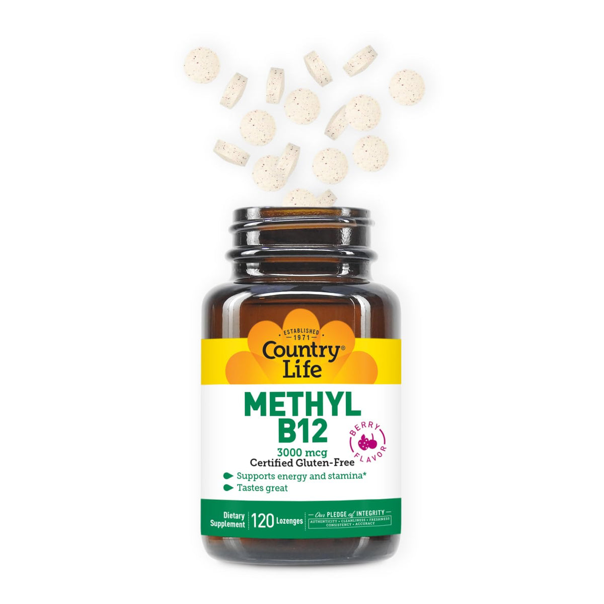 Country Life Lozenges B12 Methylé 3000 mcg close-up on lozenge