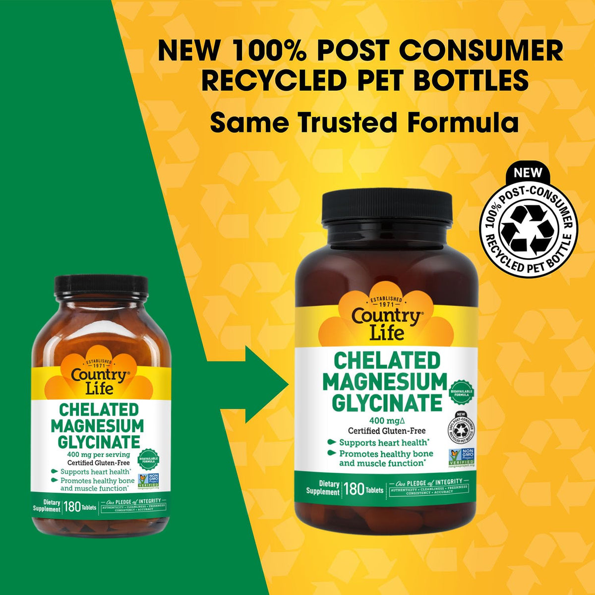 Country Life Magnésium Chélaté Glycinate 400 mg - comprimés dans un bol