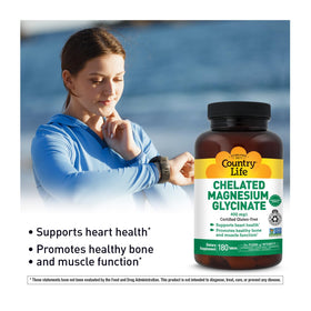 Country Life Magnésium Chélaté Glycinate 400 mg - flacon avec capsules sur fond blanc