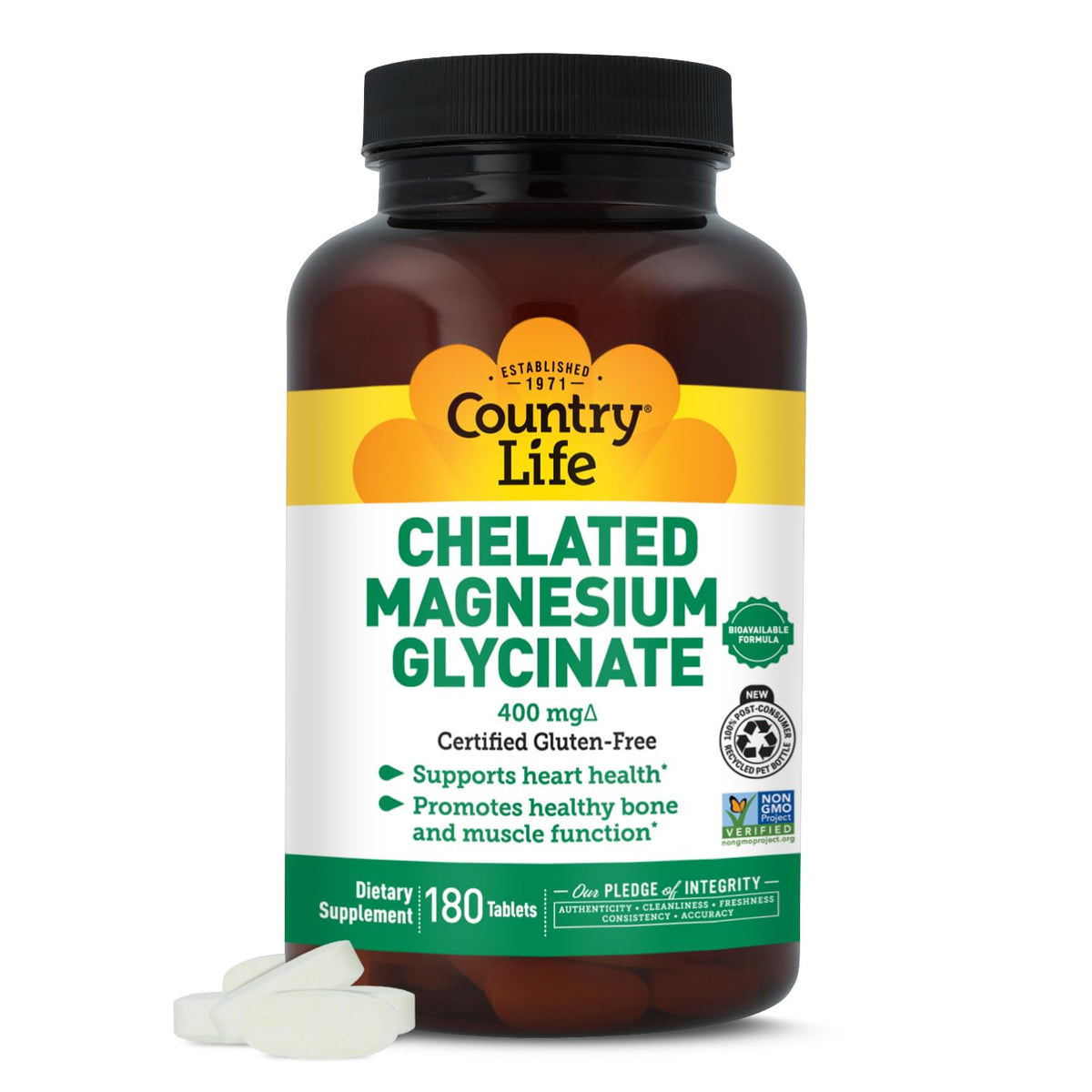 Country Life Magnésium Chélaté Glycinate 400 mg - vue de face du flacon