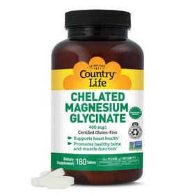 Country Life Magnésium Chélaté Glycinate 400 mg - vue de face du flacon