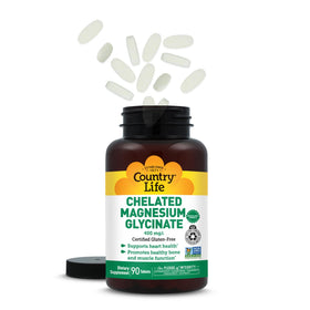 Country Life Magnésium Glycinate Chélaté 400mg avec un verre d'eau