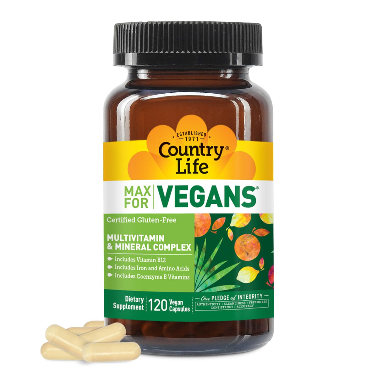 Country Life Max for Vegans Multivitamine 120 Capsules vue de face