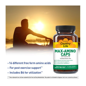 Country Life Maxi-Amino Caps 180 capsules sur fond blanc