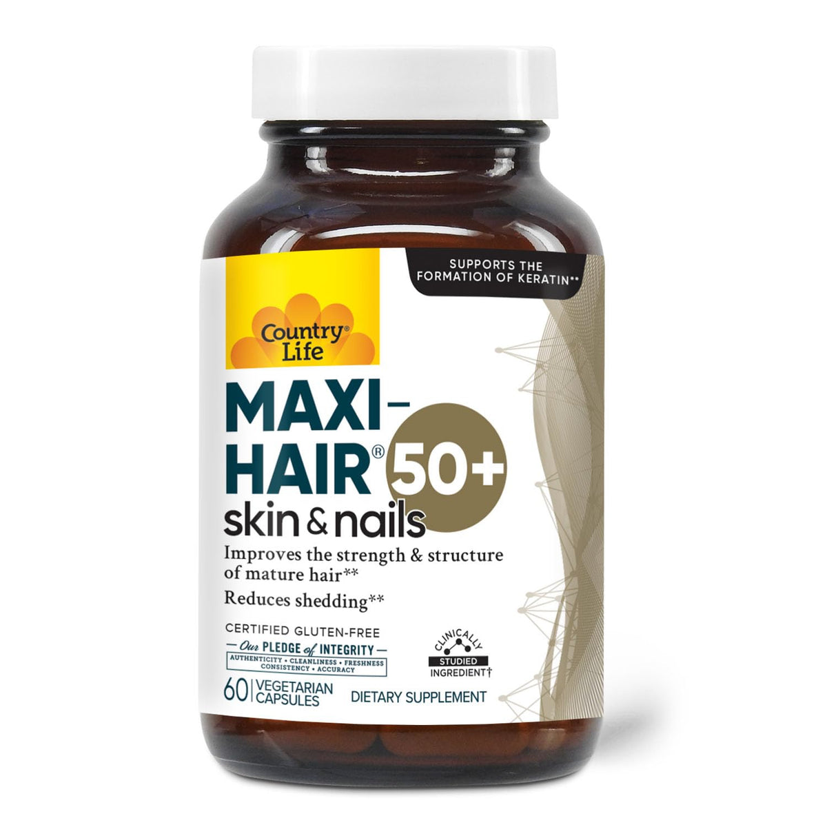 Country Life Maxi-Hair 50+ flacon 60 capsules végétariennes vue de face