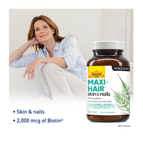 Country Life Maxi-Hair étiquette avec 2000 mcg de biotine