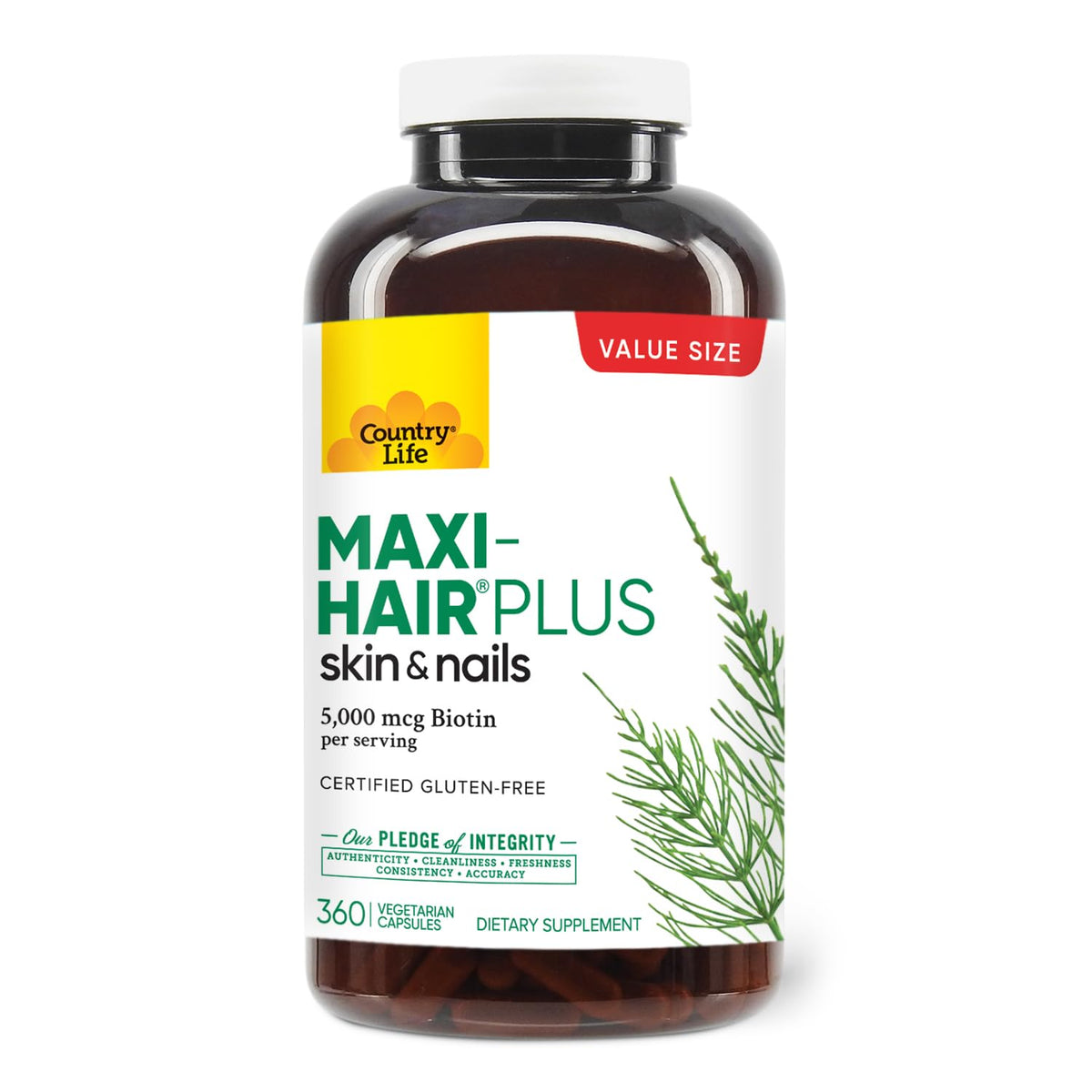 Country Life Maxi-Hair Plus 5000 mcg Biotin 360 capsules avant