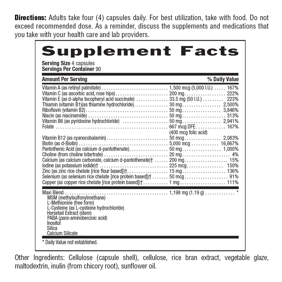 Country Life Maxi-Hair Plus 5000 mcg Biotin capsules sur fond blanc