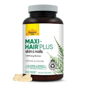 Country Life Maxi-Hair Plus Biotine 5000 mcg gélules végétariennes avant