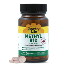 Country Life Methyl B-12 3000 mcg pastilles végétaliennes, emballage avant