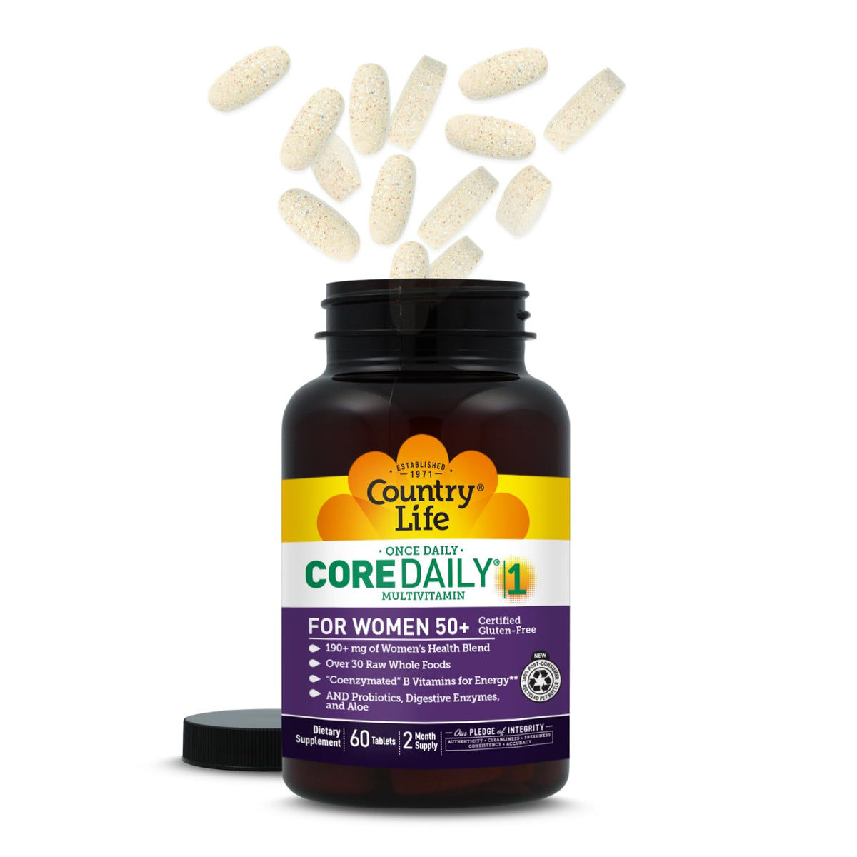 Country Life Multivitamine Femme 50+, comprimés sur une table