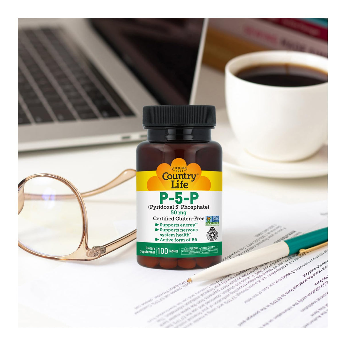 Country Life P-5-P Vitamine B6 50 mg 100 comprimés avec étiquette
