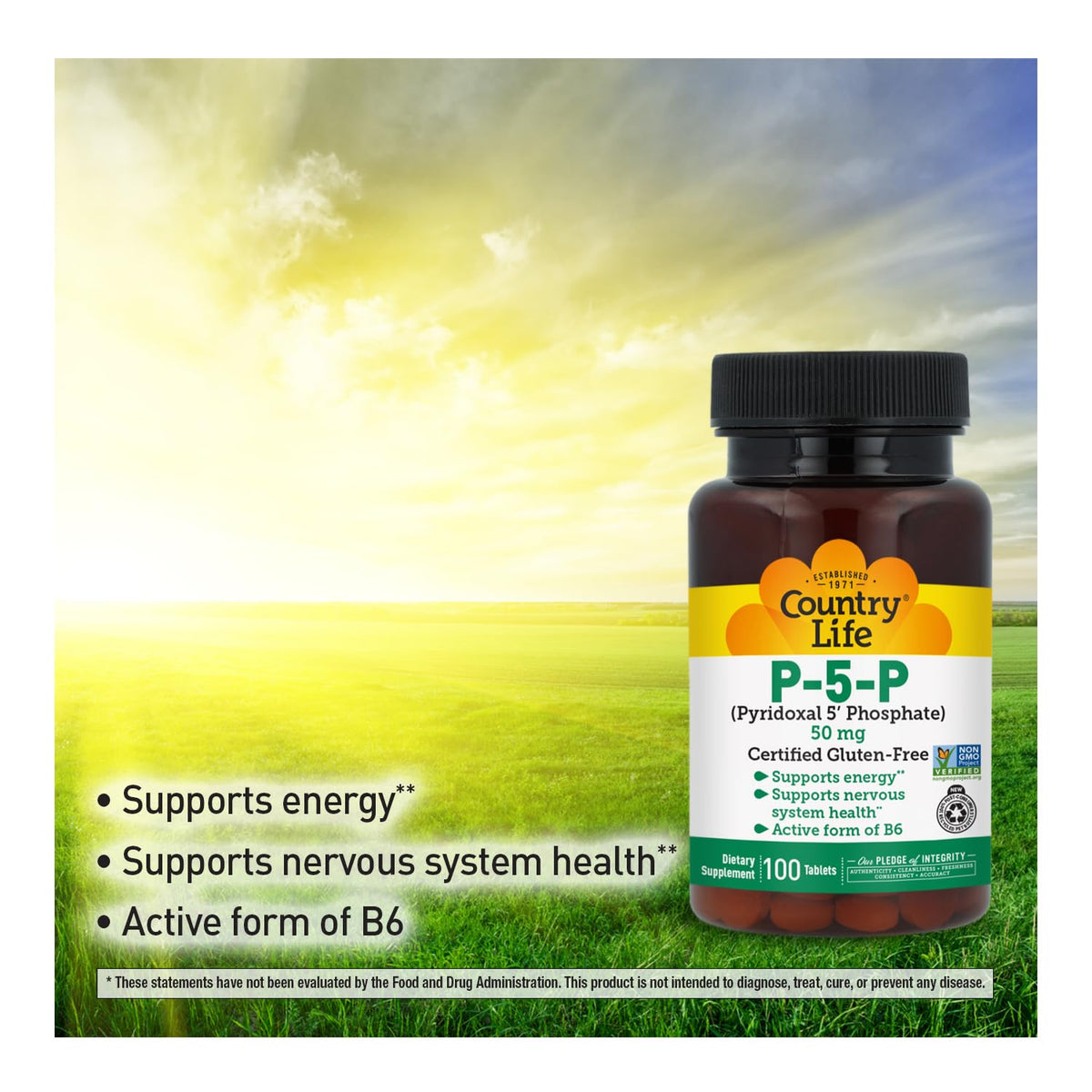 Country Life P-5-P Vitamine B6 50 mg 100 comprimés emballage