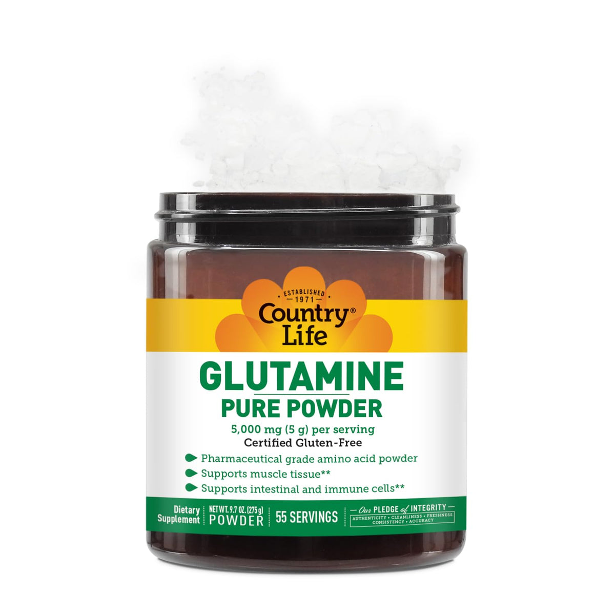 Country Life Poudre de L-Glutamine Pure 5000 mg avec cuillère doseuse