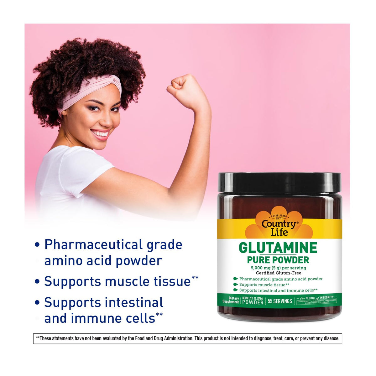 Country Life Poudre de L-Glutamine Pure 5000 mg vue arrière