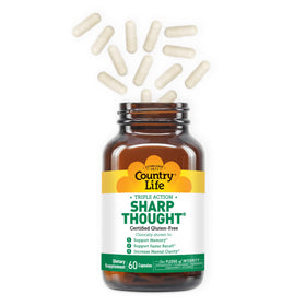 Country Life Sharp Thought capsules on a wooden table