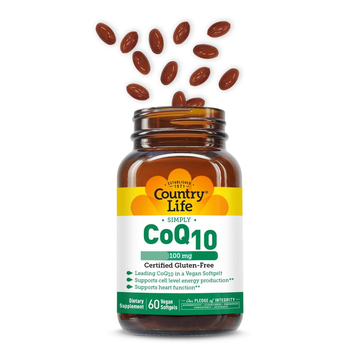 Country Life Simply CoQ10 100 mg gélules végétaliennes, vue rapprochée