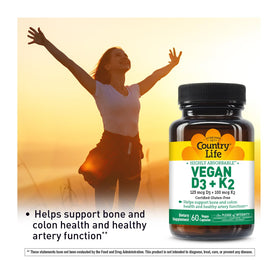 Country Life Vegan D3 + K2 60 capsules côté