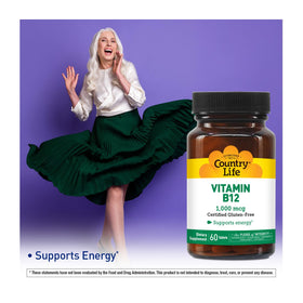 Country Life Vitamine B12 1 000 mcg avec étiquette visible