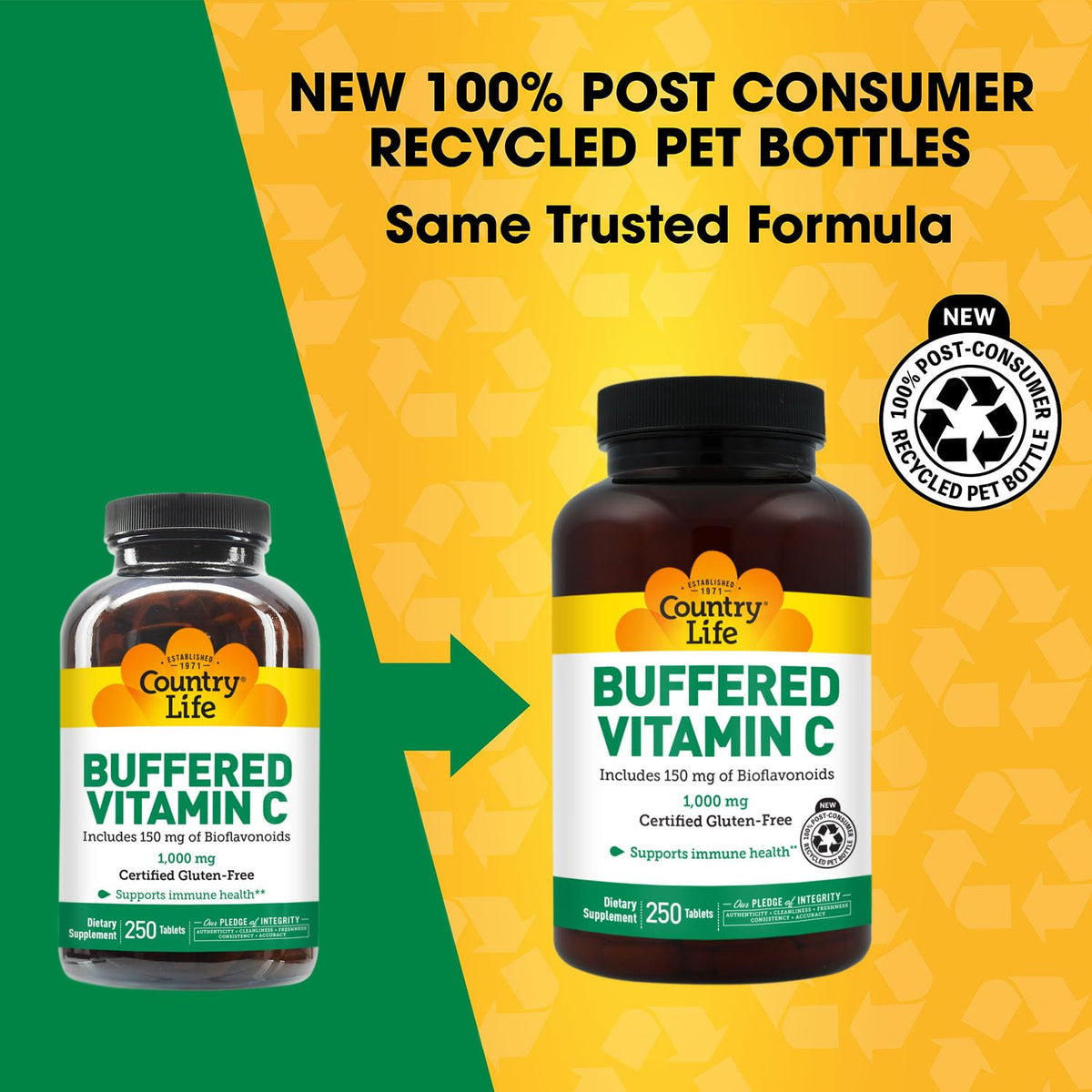 Country Life Vitamine C tamponnée 1000 mg 250 comprimés emballage