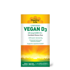 Country Life Vitamine D3 5000 IU Vegan 30 capsules vue de face