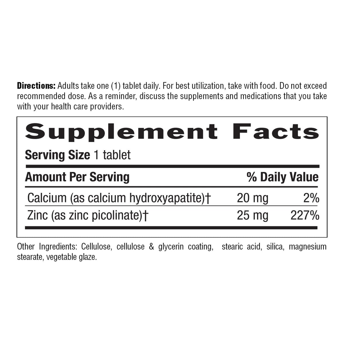 Country Life Zinc Picolinate 25 mg 100 comprimés comprimés sur une table