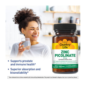 Country Life Zinc Picolinate 25 mg 100 comprimés vue latérale