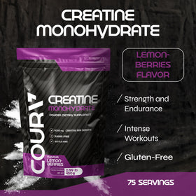 COURA Créatine Monohydrate Citron-Fruits Rouges 450g étiquette