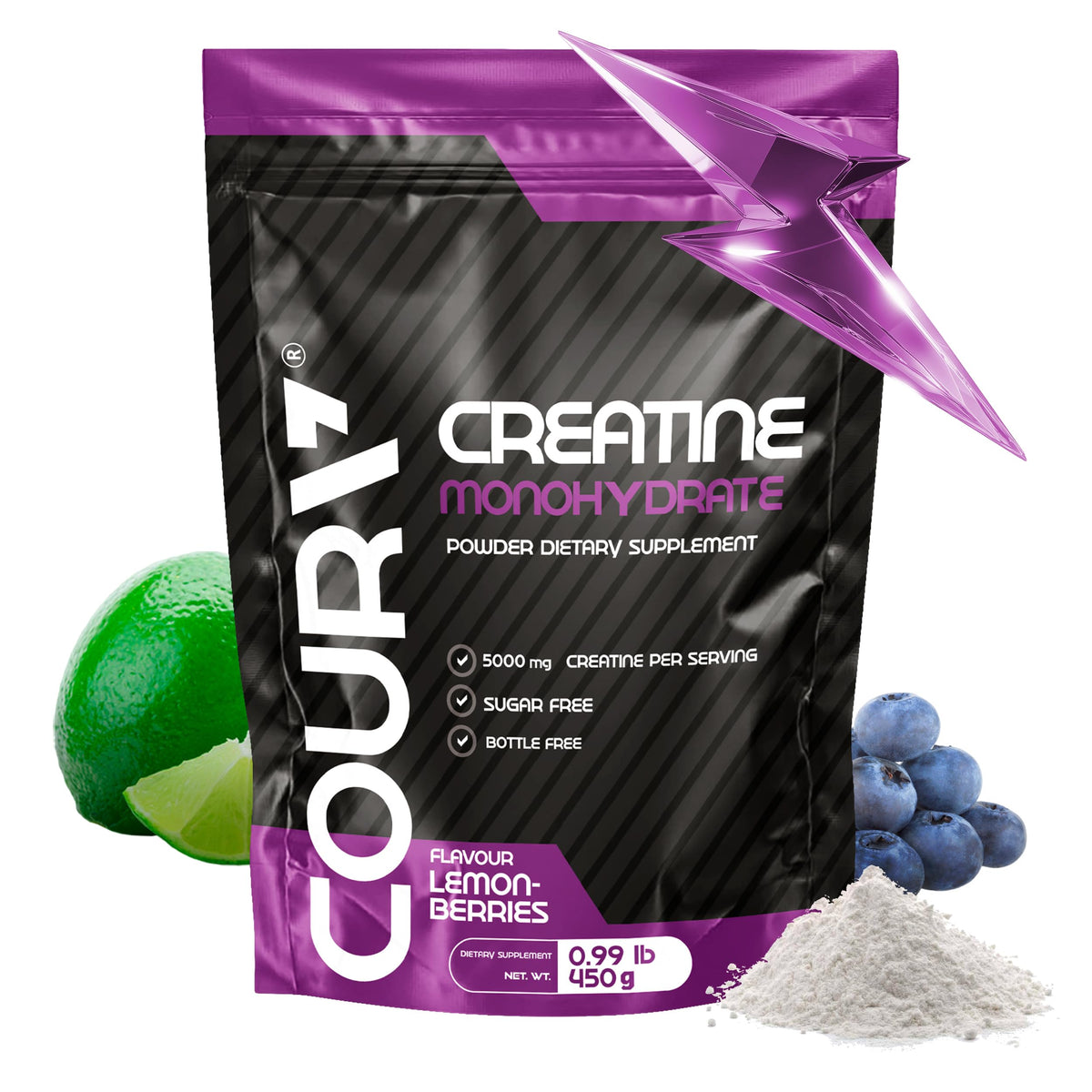 COURA Créatine Monohydrate Citron-Fruits Rouges 450g vue de face