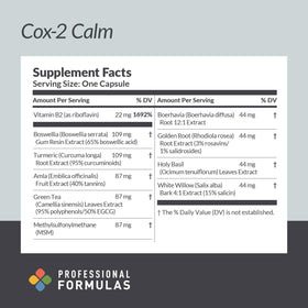 Cox-2 Calm 90 Capsules emballage et informations nutritionnelles