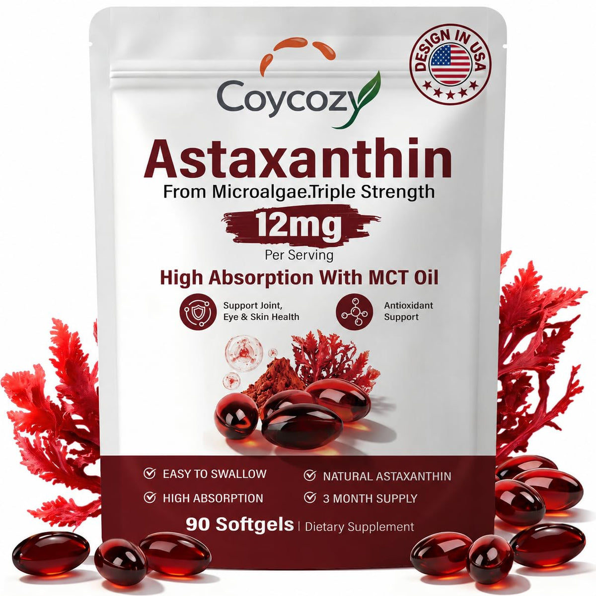 coycozy Astaxanthin 12mg 90 capsules vue avant