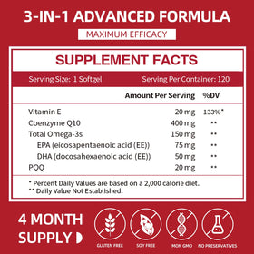 Cozynol CoQ10 Softgels, vue arrière avec informations nutritionnelles