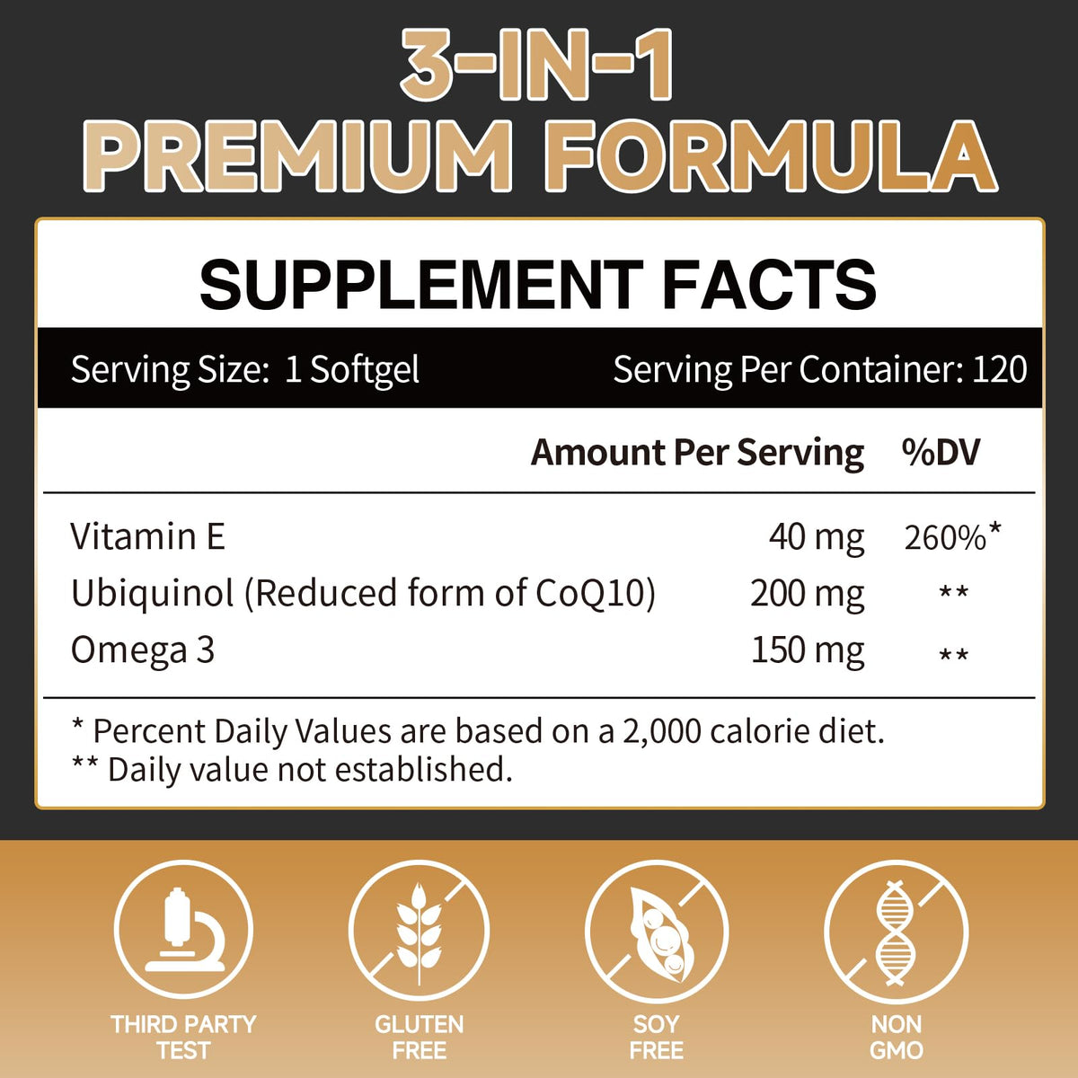 Cozynol Ubiquinol CoQ10 200mg gélules arrière avec ingrédients