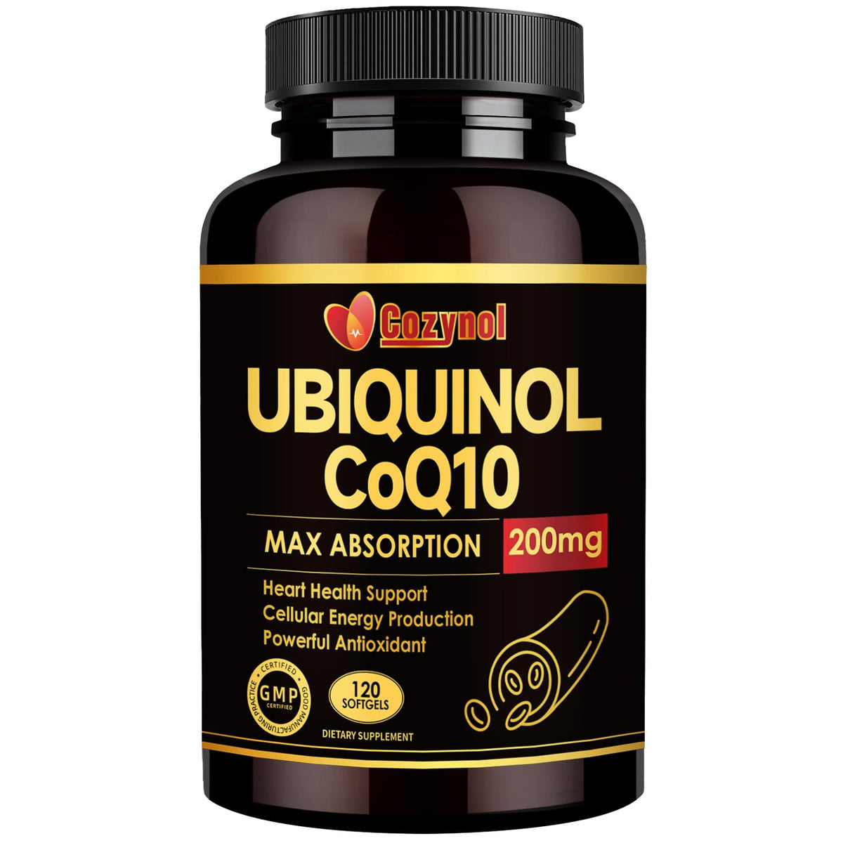 Cozynol Ubiquinol CoQ10 200mg gélules avant avec étiquette