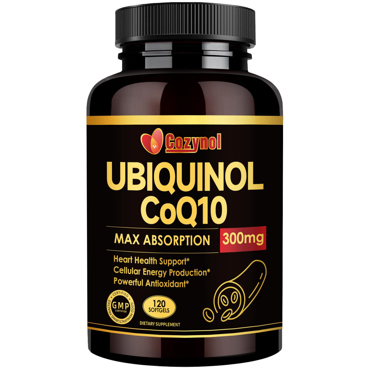Cozynol Ubiquinol CoQ10 300mg capsules softgels front view