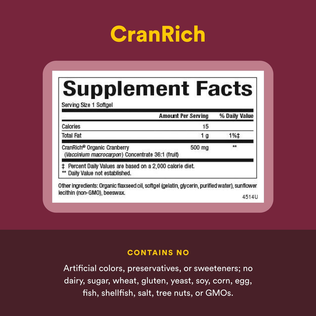 CranRich Natural Factors 90 capsules sur une table